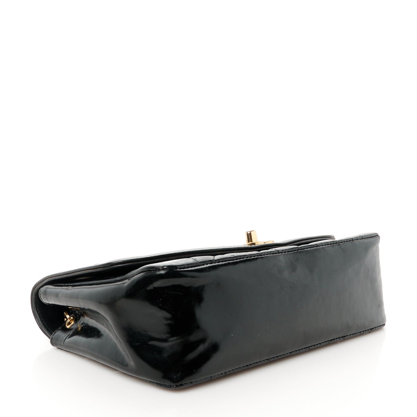 Patent Lambskin Quilted Small Single Flap Black