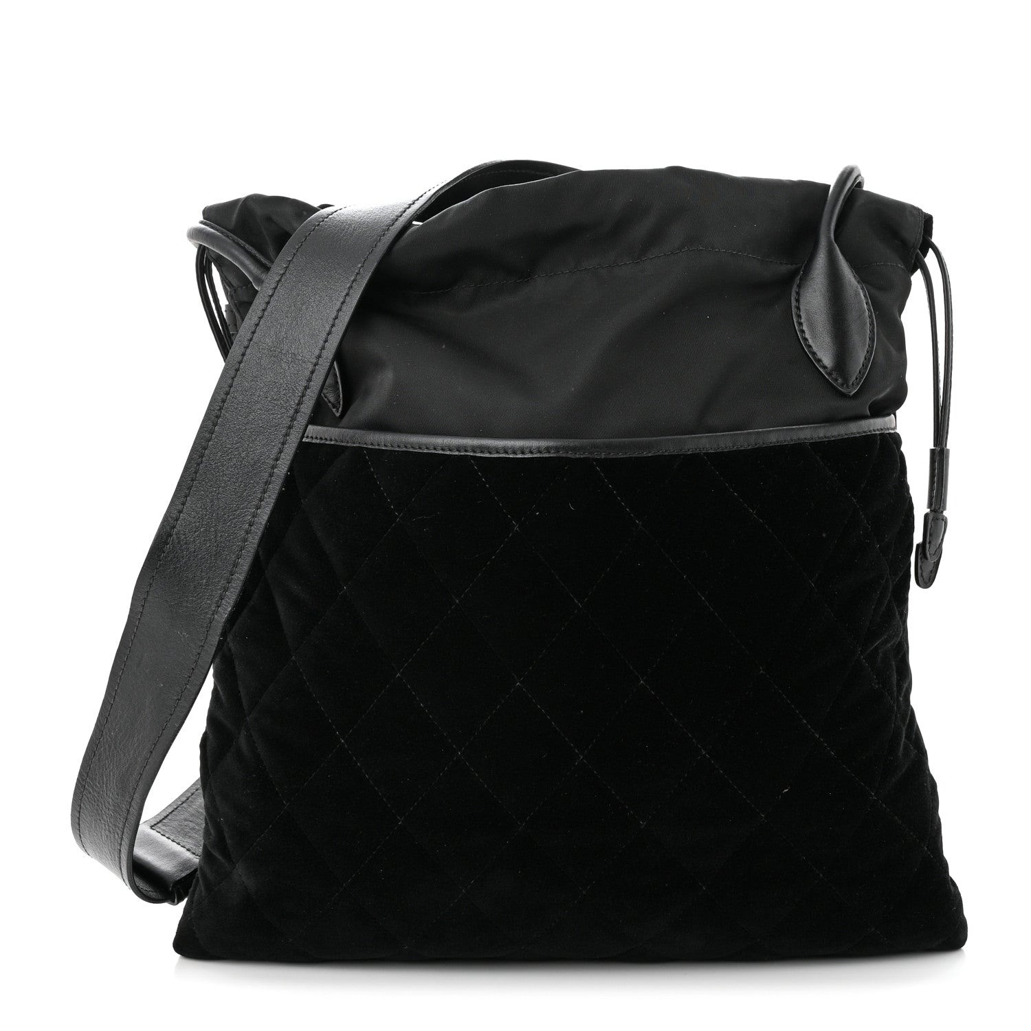 Prada Tessuto Nylon Velluto Ricamo Small Drawstring Bag Black 1 of 11