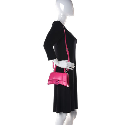 Balenciaga Shiny Box Calfskin Tonal B Hourglass Top Handle Bag XS Fuchsia 2 of 18
