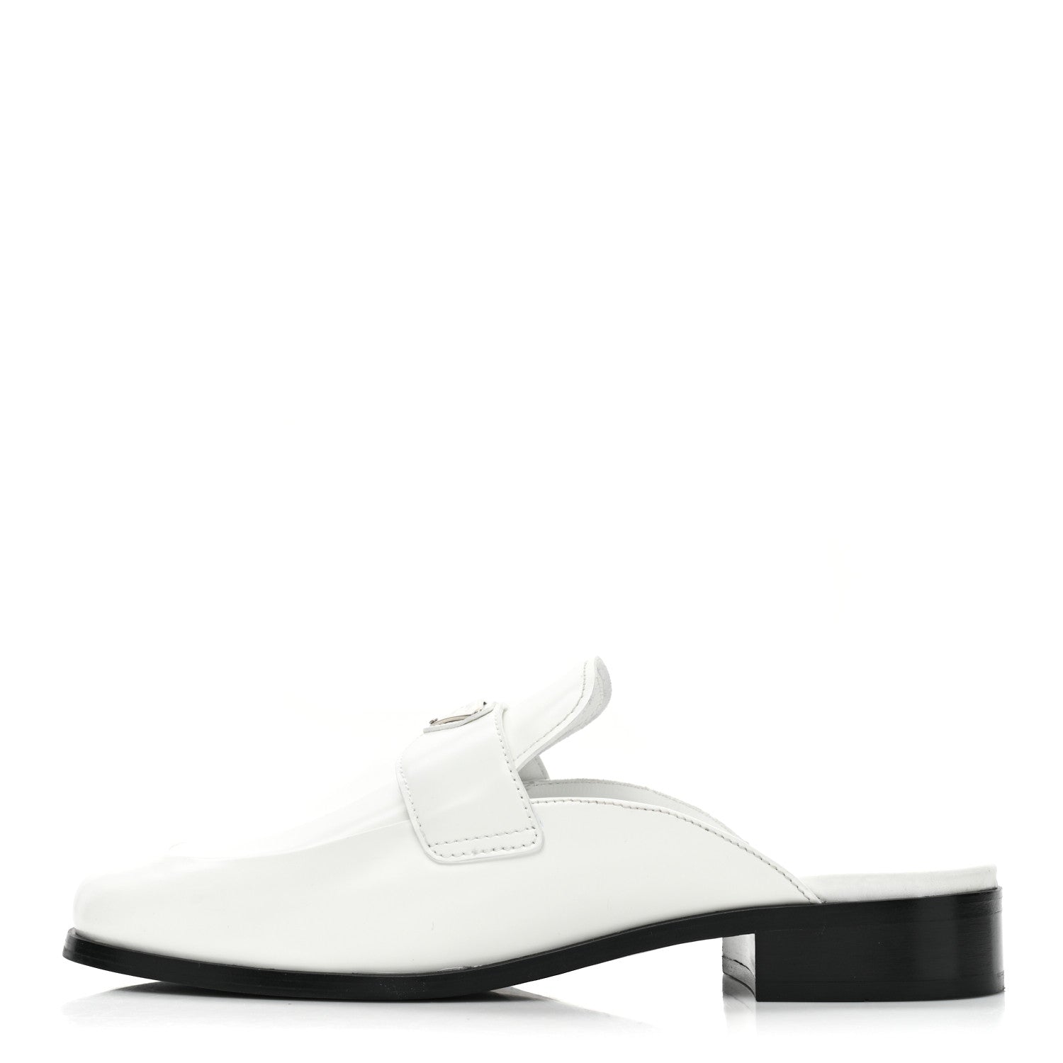 Prada Brushed Calfskin Metal Triangle Logo Mules 40 White 1 of 8