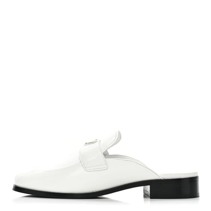 Prada Brushed Calfskin Metal Triangle Logo Mules 40 White 1 of 8