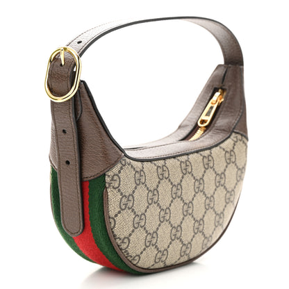 Gucci GG Supreme Monogram Textured Calfskin Web Mini Ophidia Half Moon Hobo Beige Ebony New Acero 3 of 11