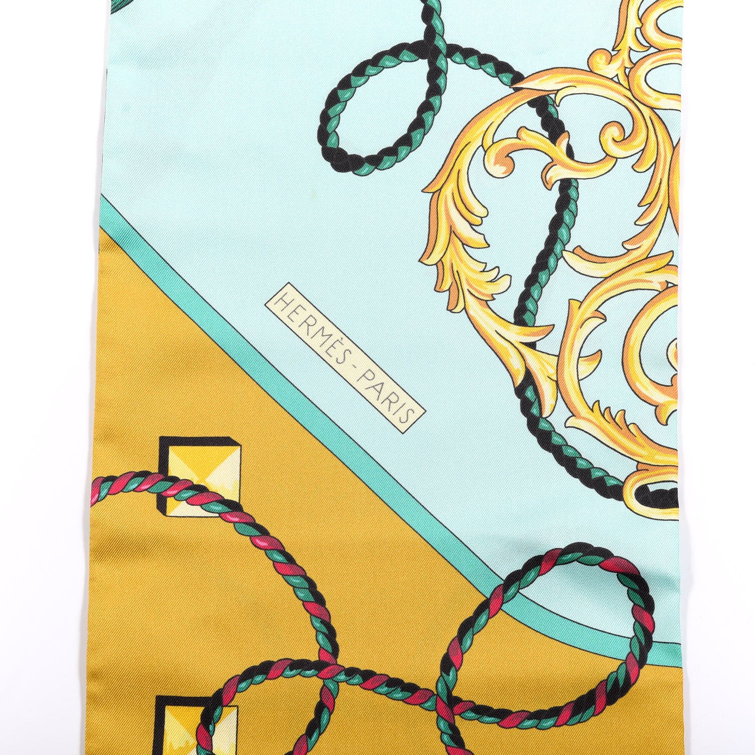 Hermes Silk Les Cles Maxi Twilly Curry Vert D'eau Marine 4 of 6