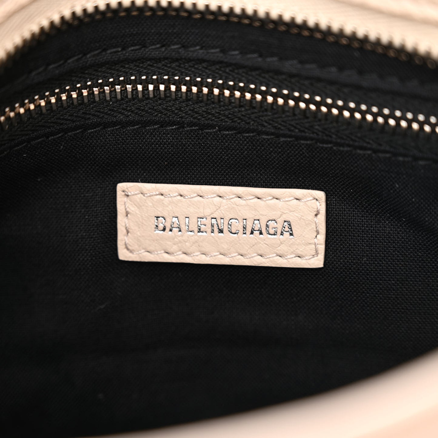 Agneau Classic Silver Hardware Mini City Logo Strap Beige Tapioca