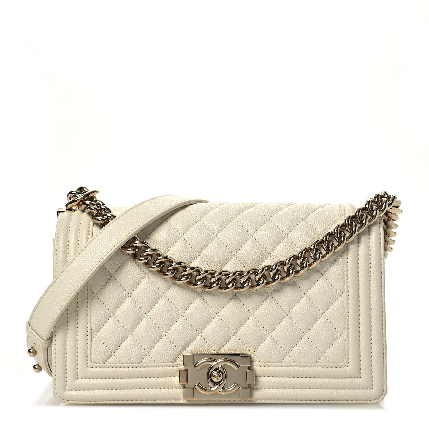 Caviar Quilted Medium Boy Flap White