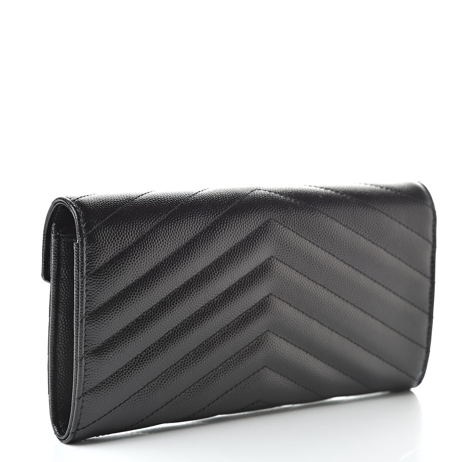 Saint Laurent Grain De Poudre Matelasse Chevron Monogram Flap Wallet Black 3 of 11