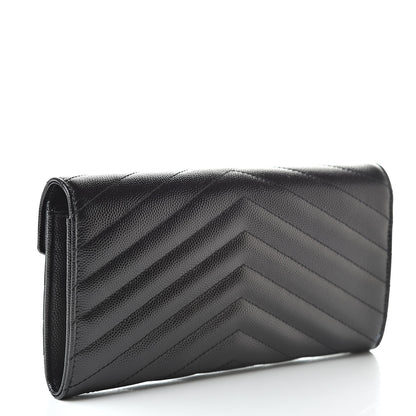 Saint Laurent Grain De Poudre Matelasse Chevron Monogram Flap Wallet Black 3 of 11