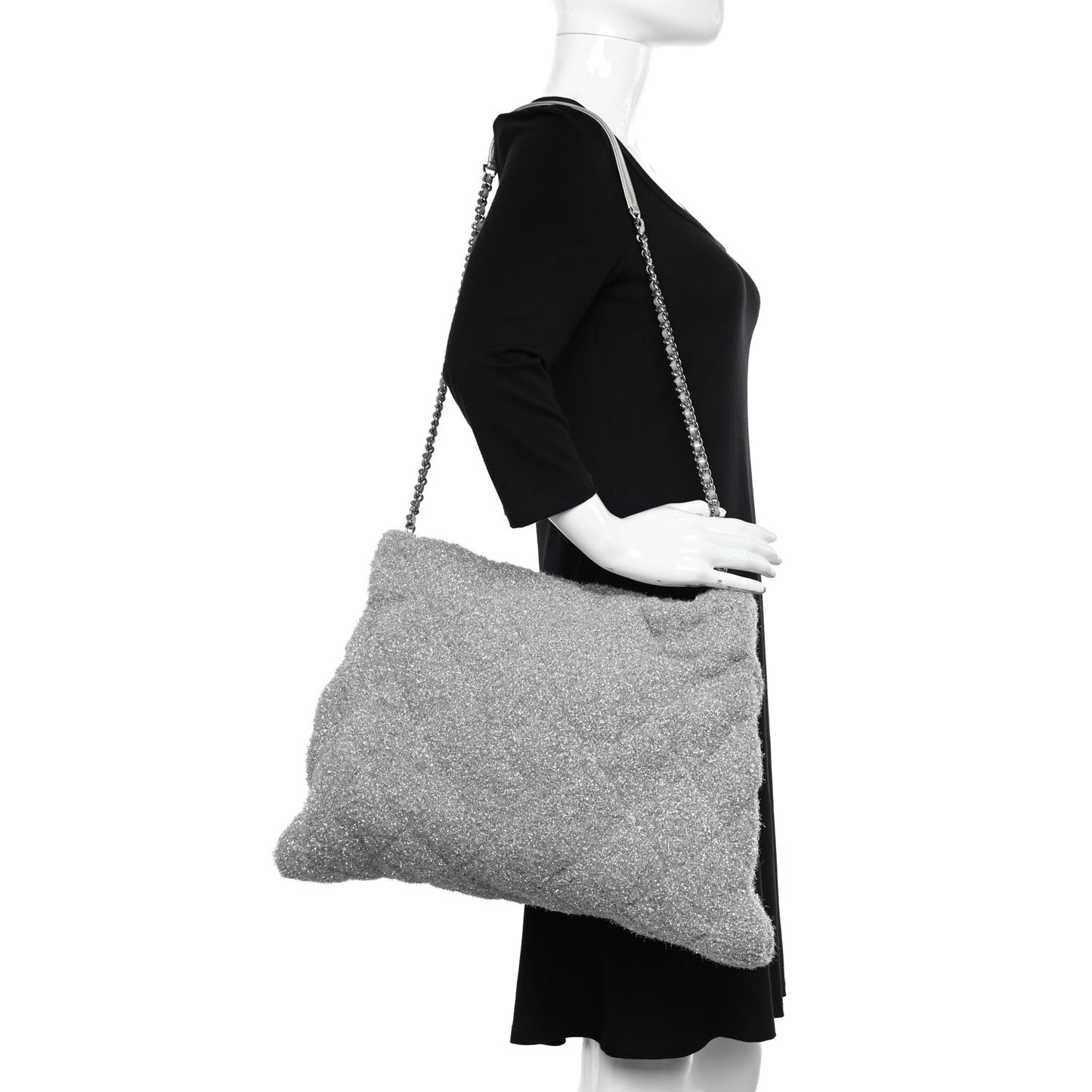 Lurex Knit Medium Pluto Glitter Tote Silver