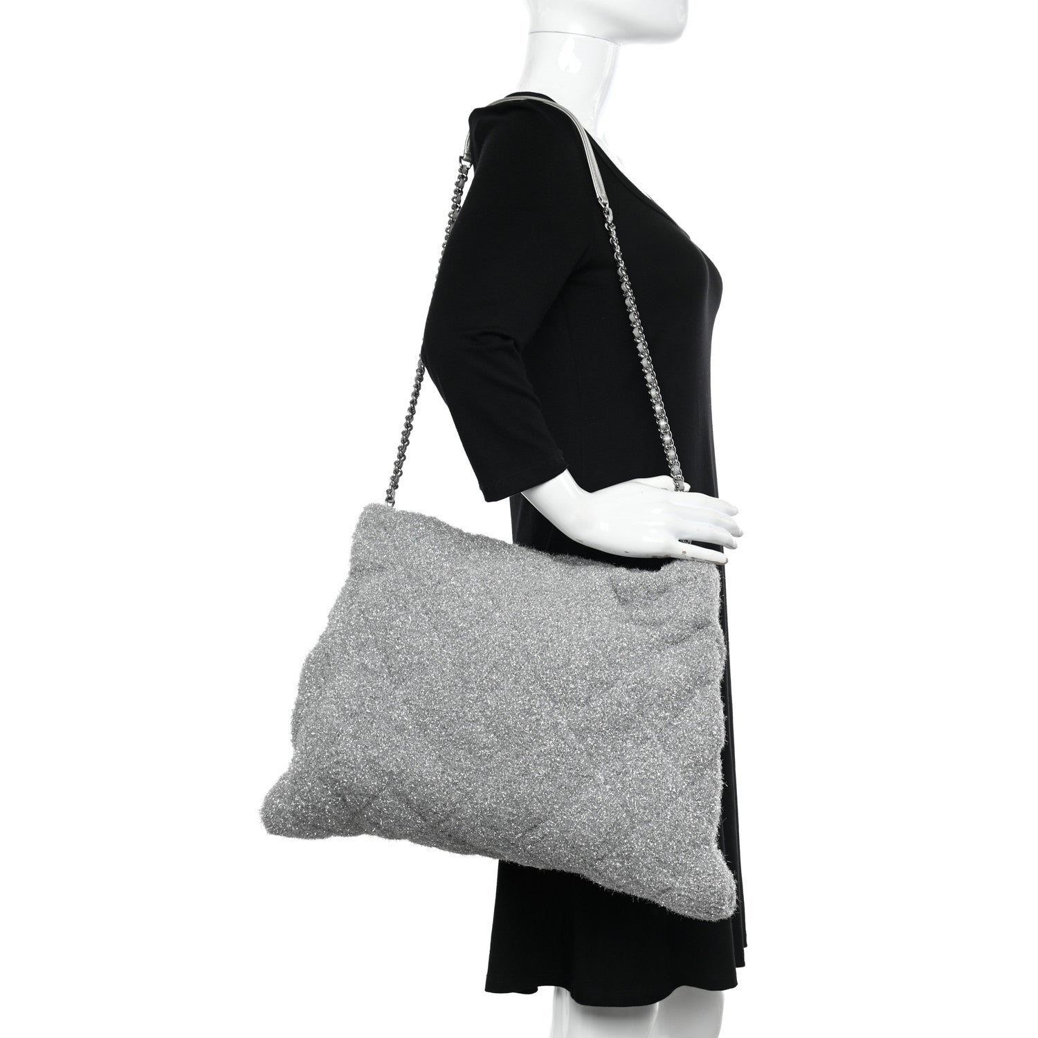 Chanel Lurex Knit Medium Pluto Glitter Tote Silver 2 of 14