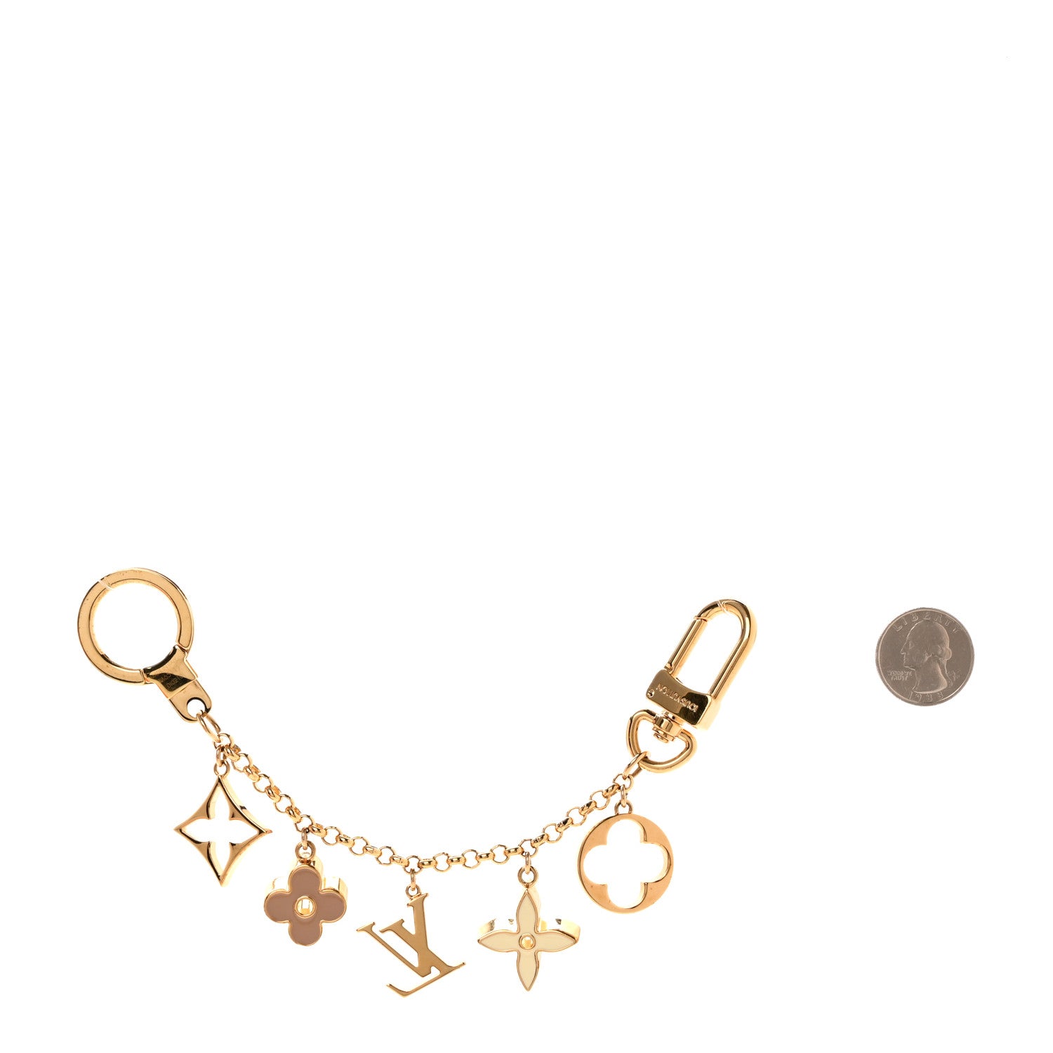 Louis Vuitton Brass Enamel Fleur De Monogram Bag Charm Chain Gold 2 of 5