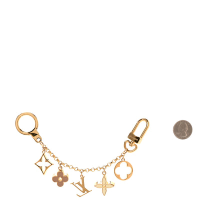 Louis Vuitton Brass Enamel Fleur De Monogram Bag Charm Chain Gold 2 of 5