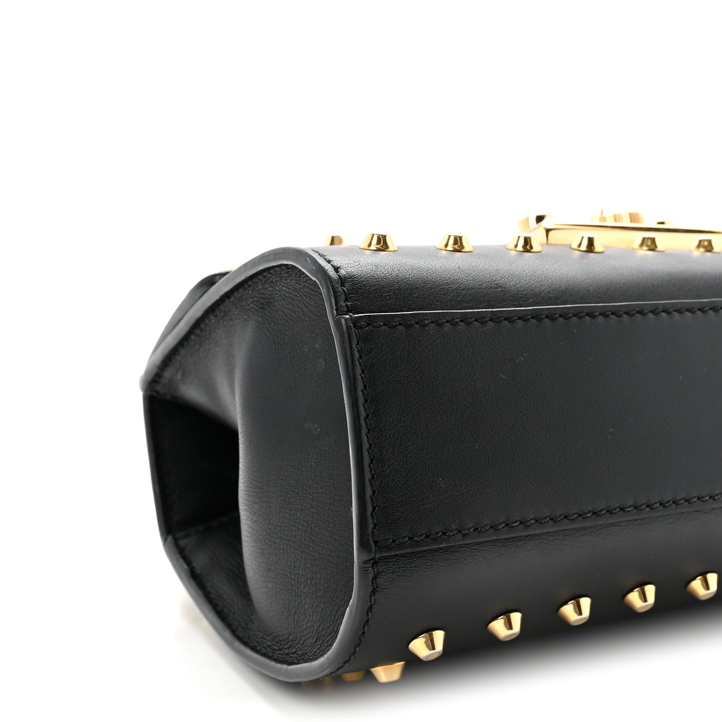 Calfskin Studded Small Padlock Shoulder Bag Black