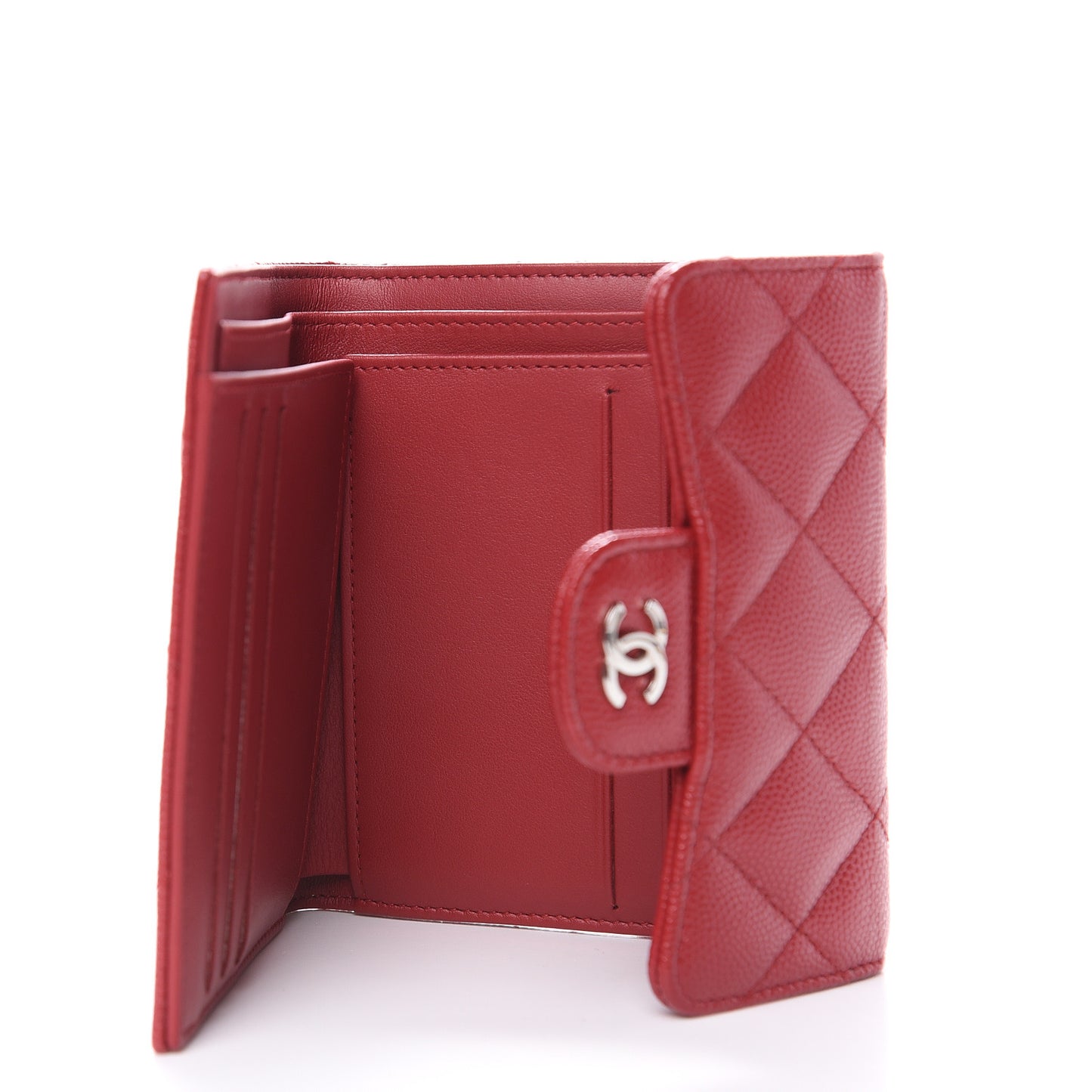 Caviar Quilted Compact Flap Wallet Dark Red