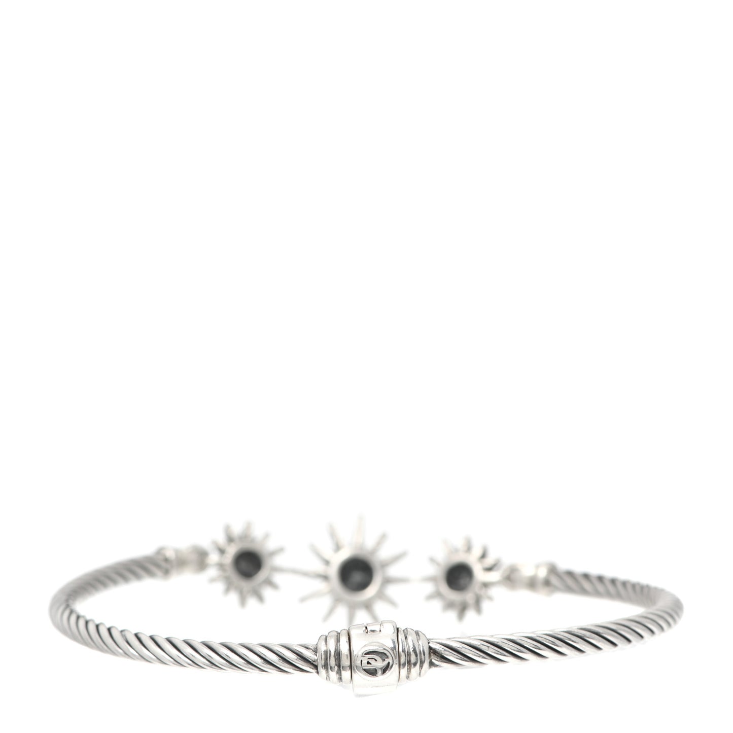 Sterling Silver Diamond Starburst Three-Station Bangle Bracelet