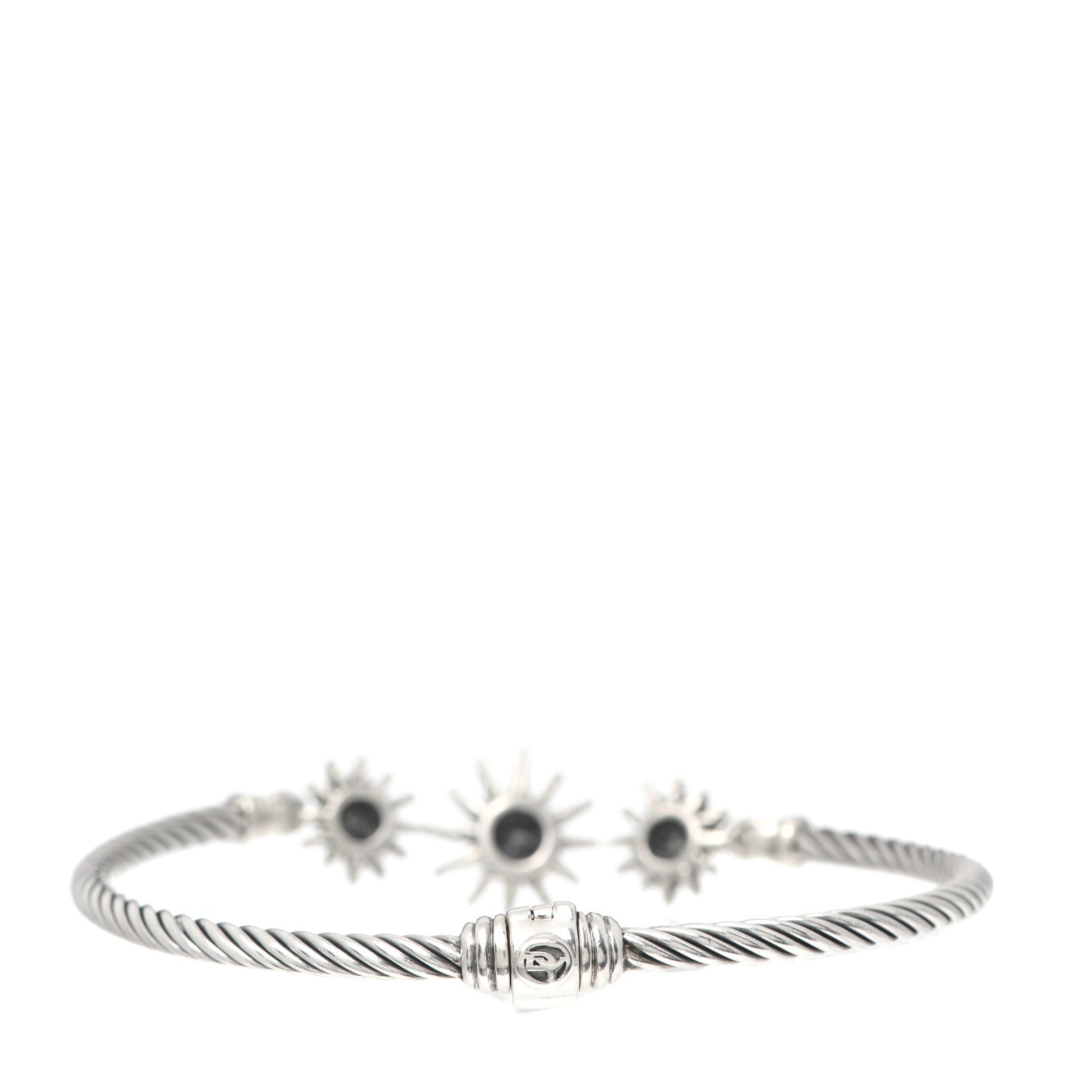 David Yurman Sterling Silver Diamond Starburst Three-Station Bangle Bracelet 3 of 5