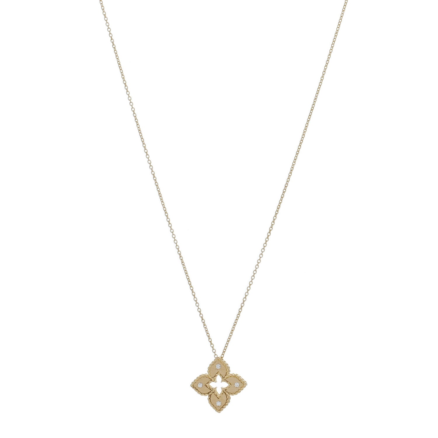 Roberto Coin 18K Yellow Gold Diamond Extra Small Petite Venetian Princess Flower Pendant Necklace 1 of 4