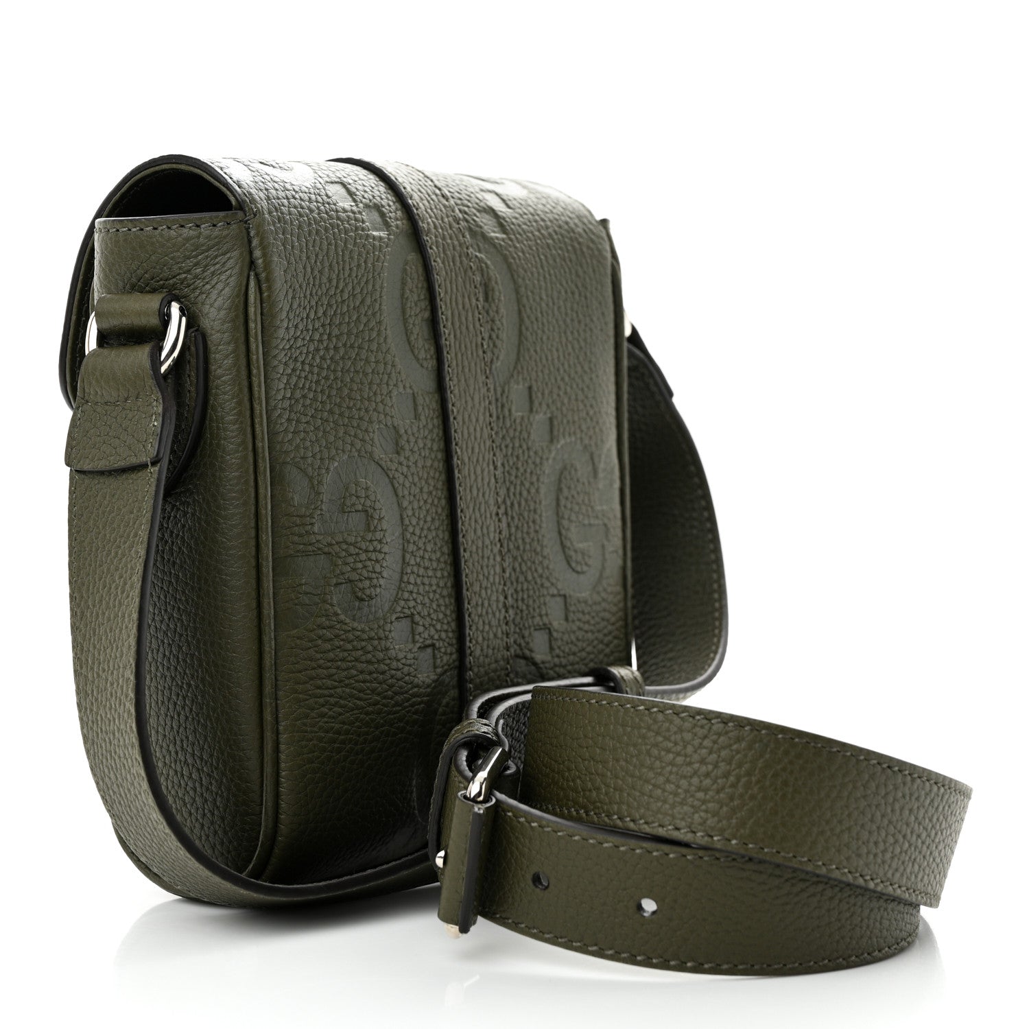 Gucci Piuma Calfskin Jumbo GG Embossed Small Messenger Bag Dark Green 3 of 12