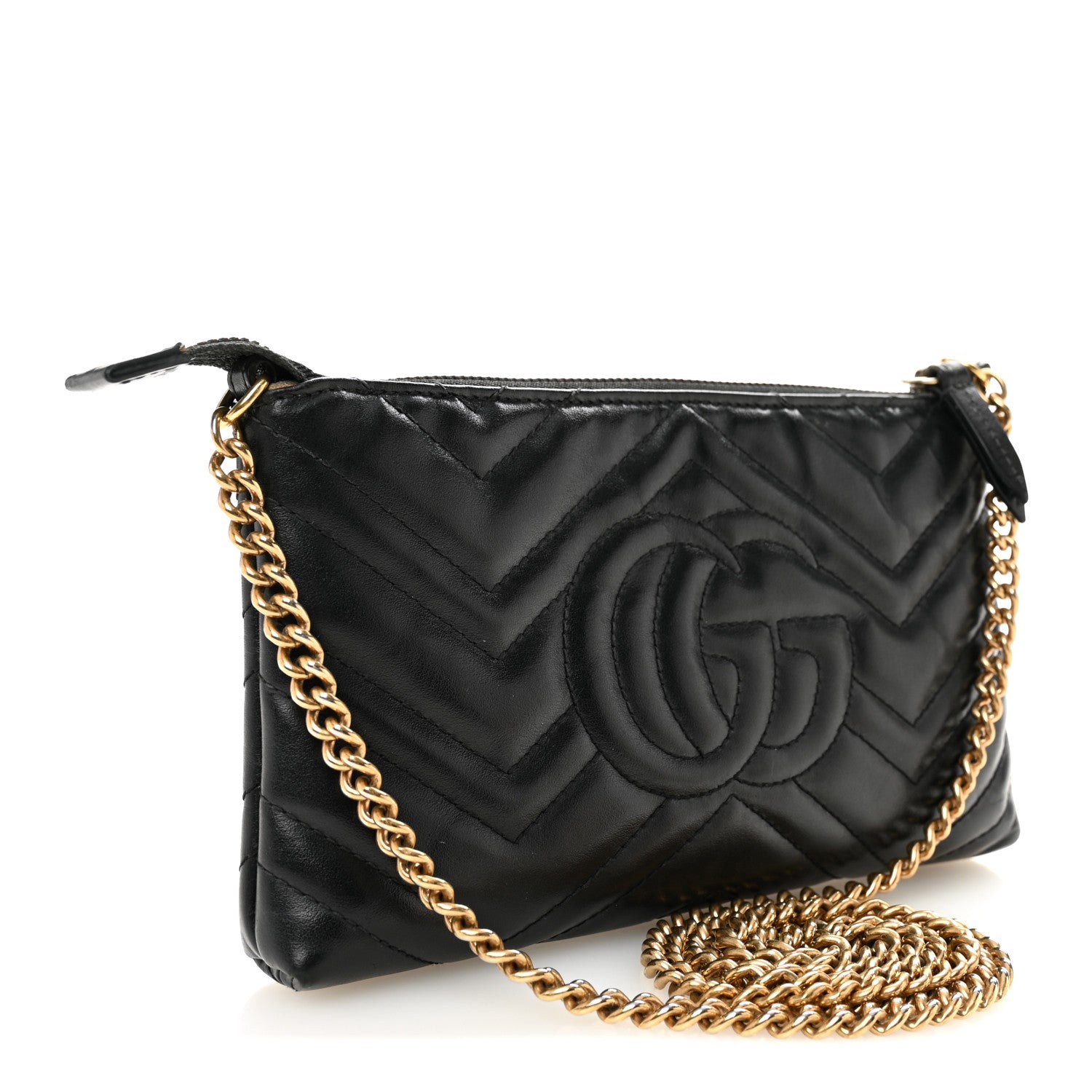Gucci Calfskin Matelasse Mini GG Marmont Chain Bag Black 3 of 11