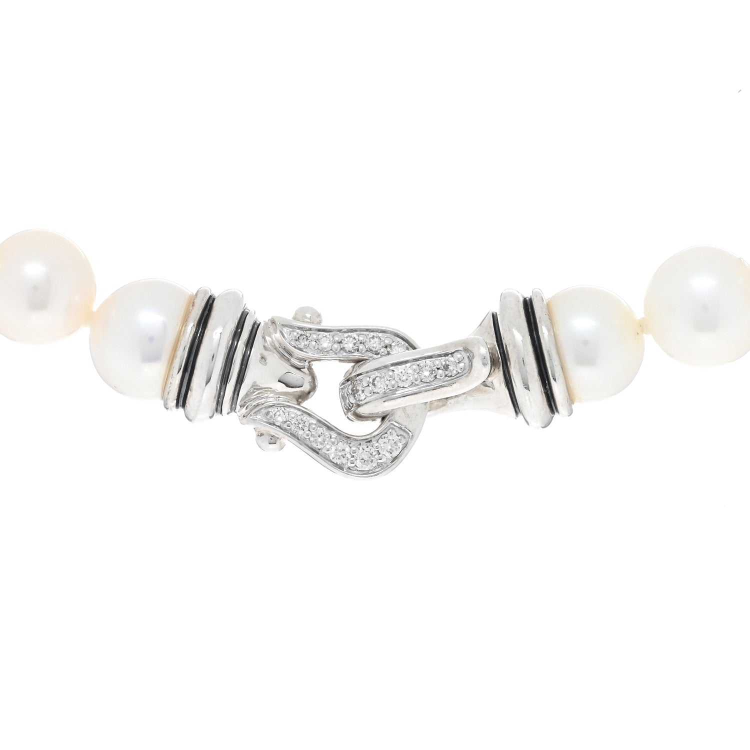 David Yurman Sterling Silver Diamond Pearl 8-8.5mm Buckle Necklace 4 of 4