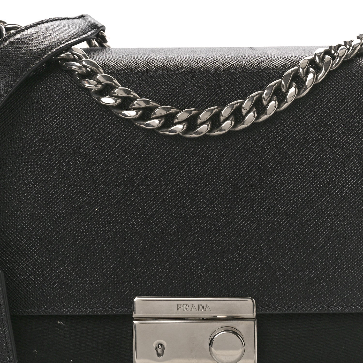 Prada Saffiano Lux Lock Flap Chain Shoulder Bag Black 7 of 10