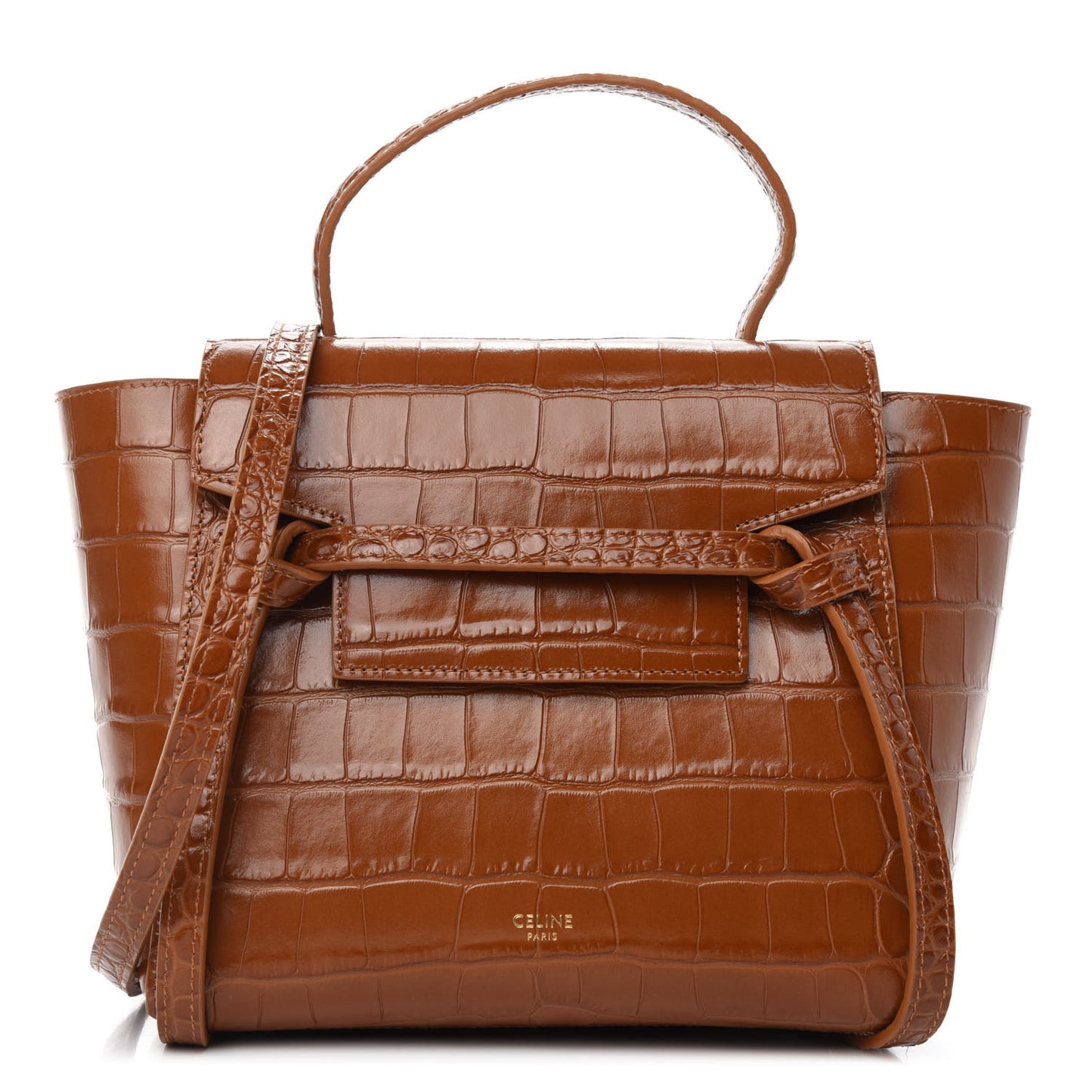 Calfskin Crocodile Embossed Nano Belt Bag Camel