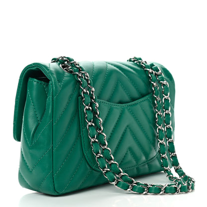 Chanel Lambskin Chevron Quilted Medium Single Flap Green 3 of 10
