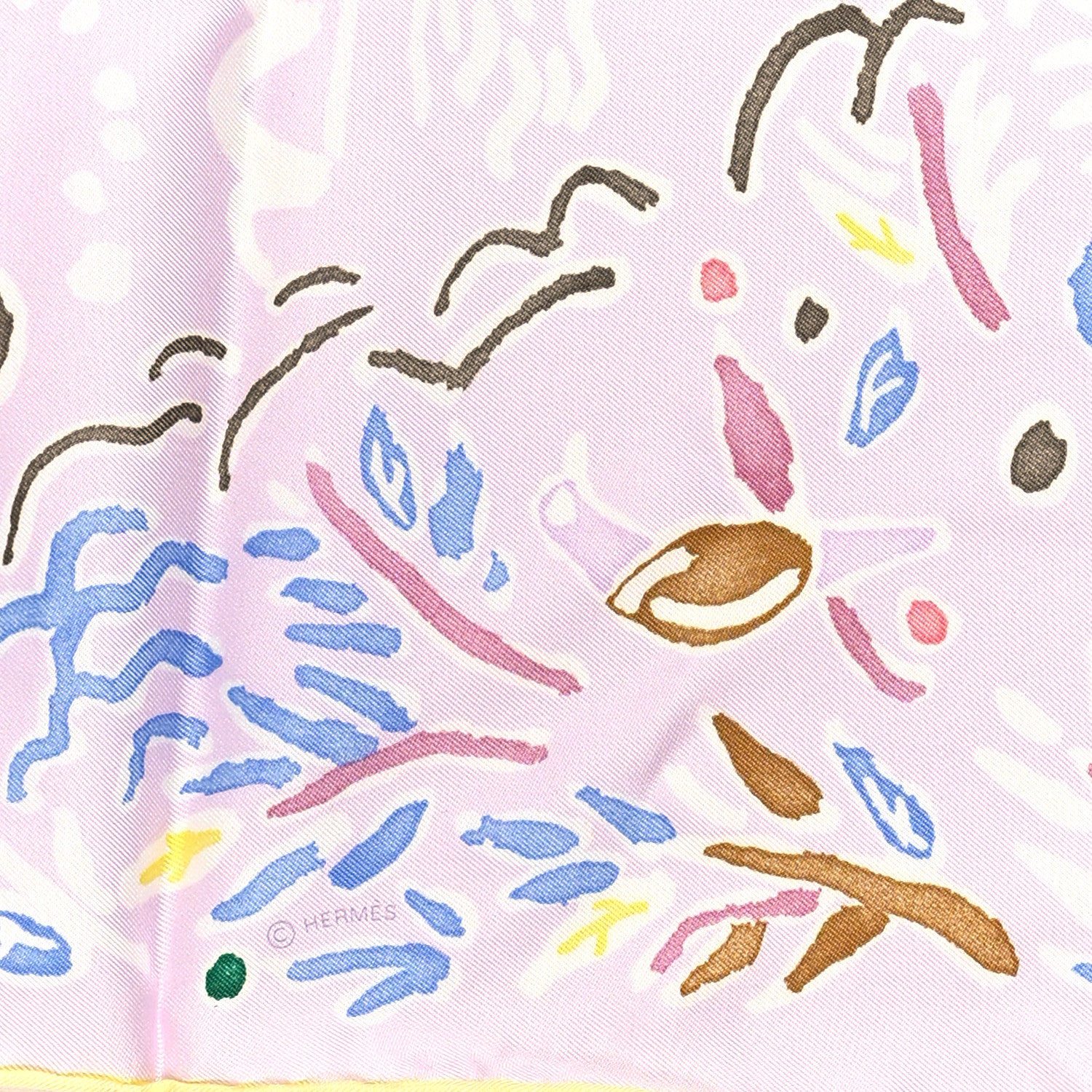 Hermes Silk Isola Di Primavera Scarf 90 Rose Pale Bleu Jaune 4 of 5