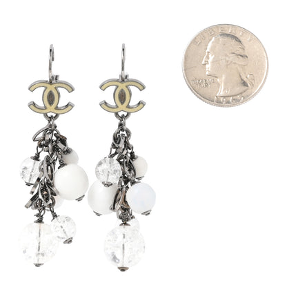 Chanel Enamel Beaded CC Drop Earrings White Silver 2 of 4