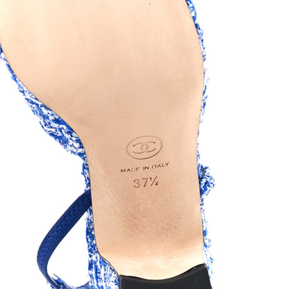 Chanel Tweed Grosgrain Cap Toe CC Slingback Pumps 37.5 Blue 6 of 8
