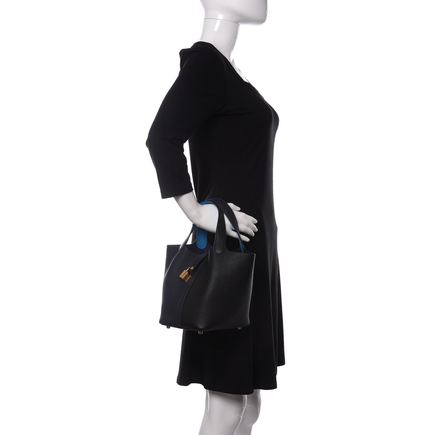 Taurillon Clemence Casaque Picotin Lock 18 PM Blue Nuit Black Bleu Frida