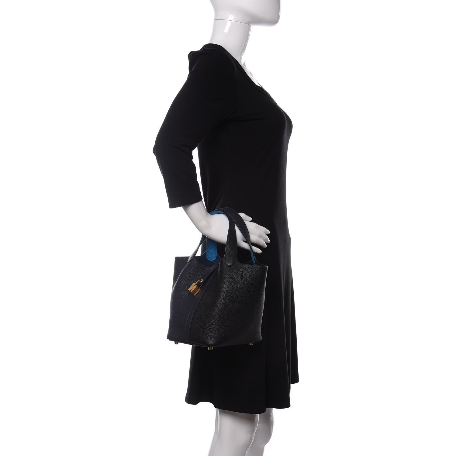 Hermes Taurillon Clemence Casaque Picotin Lock 18 PM Blue Nuit Black Bleu Frida 2 of 10