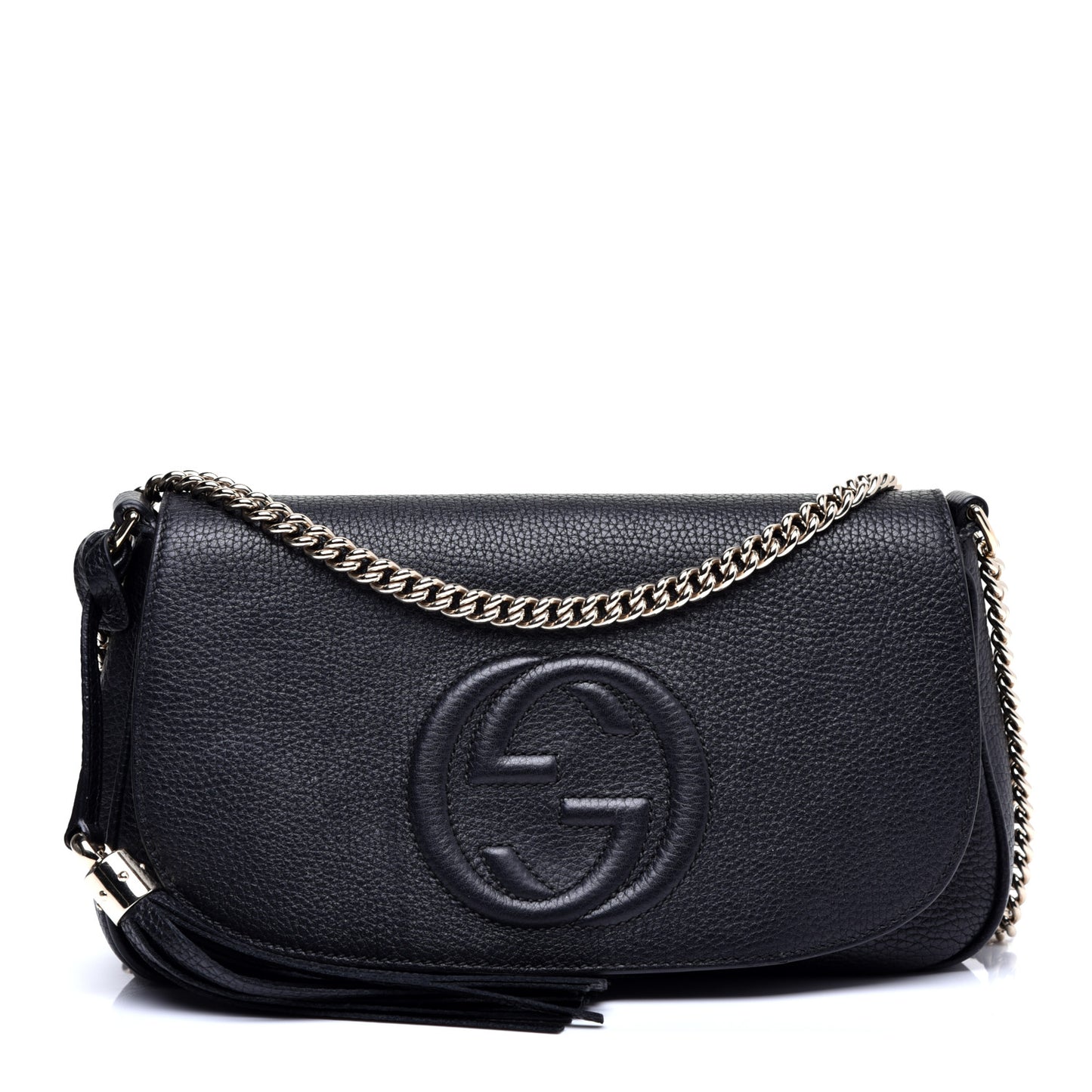 Pebbled Calfskin Medium Soho Flap Crossbody Black