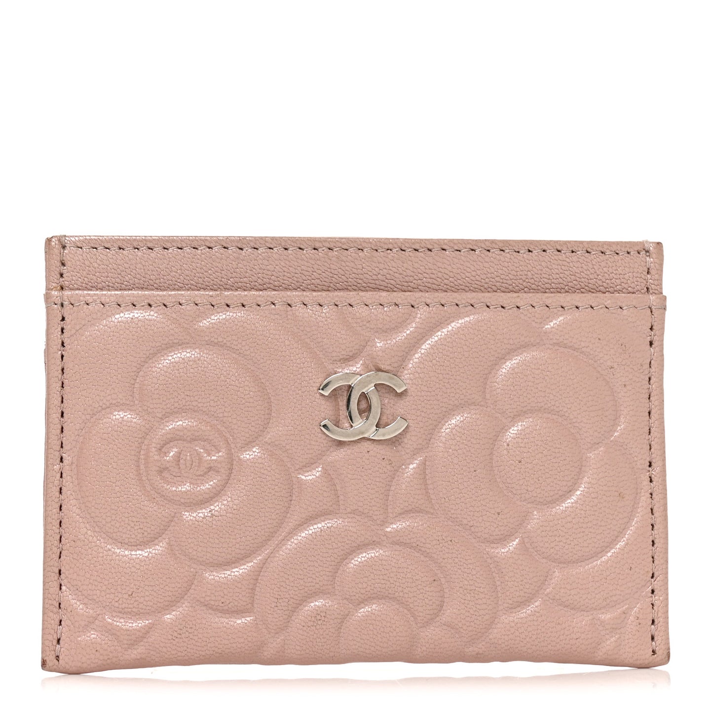 Goatskin Camellia Embossed Card Holder Light Pink