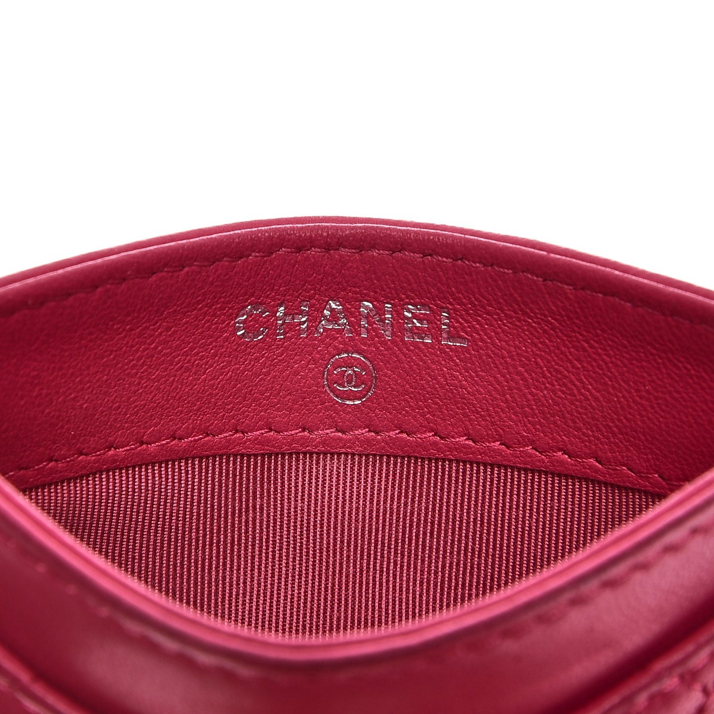 Lambskin Quilted Card Holder Fuchsia