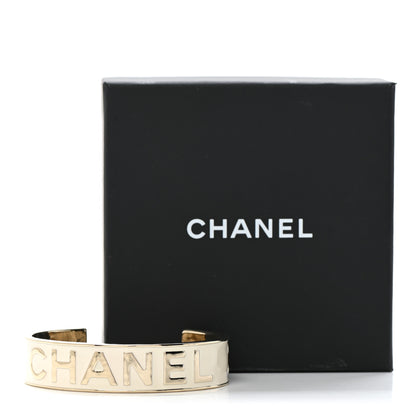 Chanel Metal Enamel Chanel Logo Cuff Bracelet M White 5 of 5