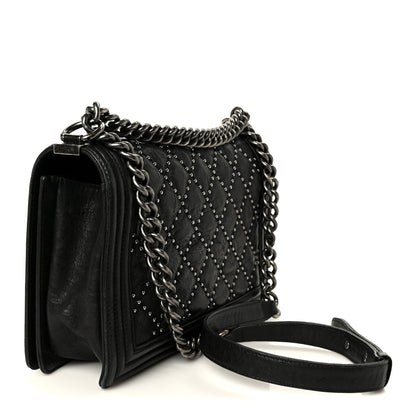 Chanel Crumpled Lambskin New Medium Studded Boy Flap Black 3 of 11
