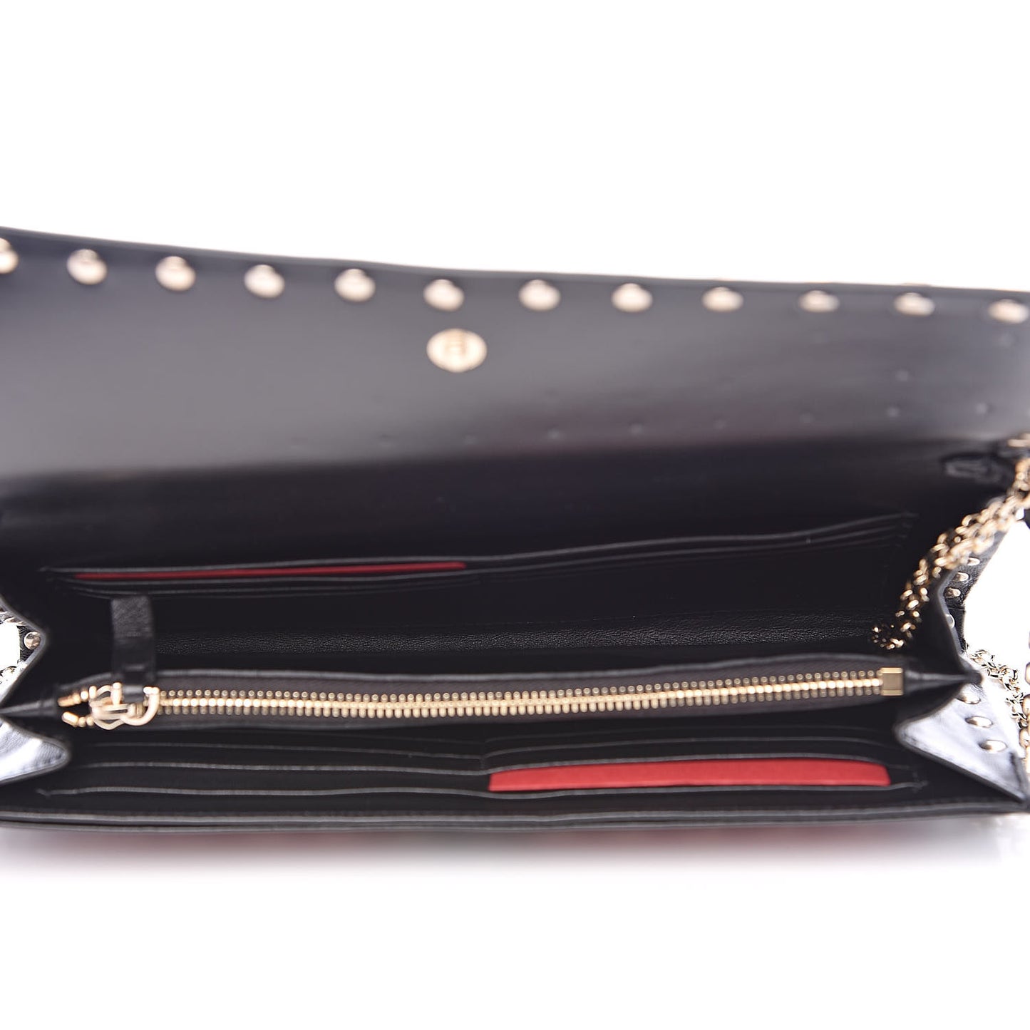 Lambskin Rockstud Spike Flap Wallet on Chain Black