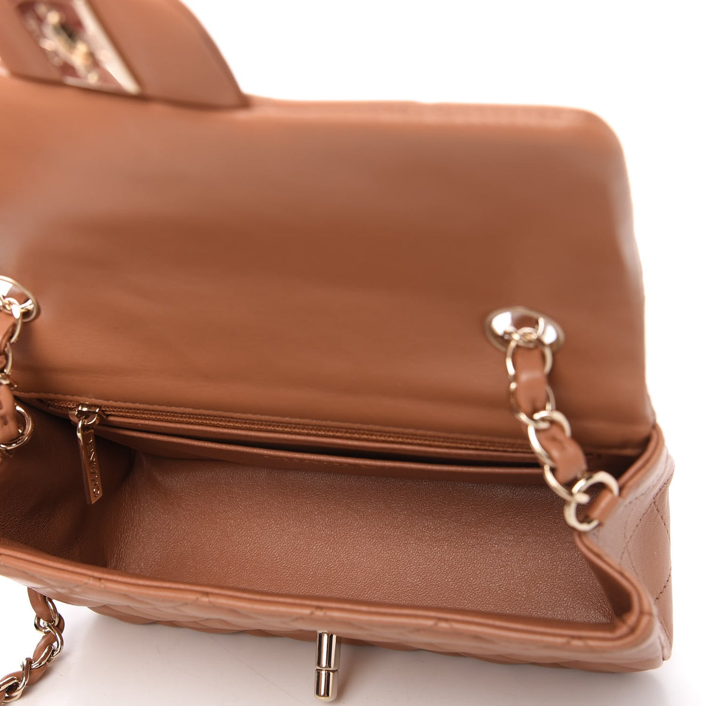 Lambskin Quilted Mini Rectangular Flap Brown