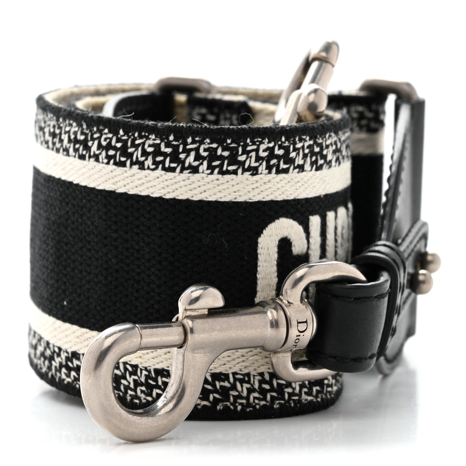 Christian Dior Canvas Embroidered Shoulder Strap Black White Christian Dior Canvas Embroidered Shoulder Strap Black White
