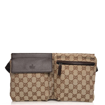 Gucci GG Monogram Double Pocket Belt Bag Dark Brown 1 of 7