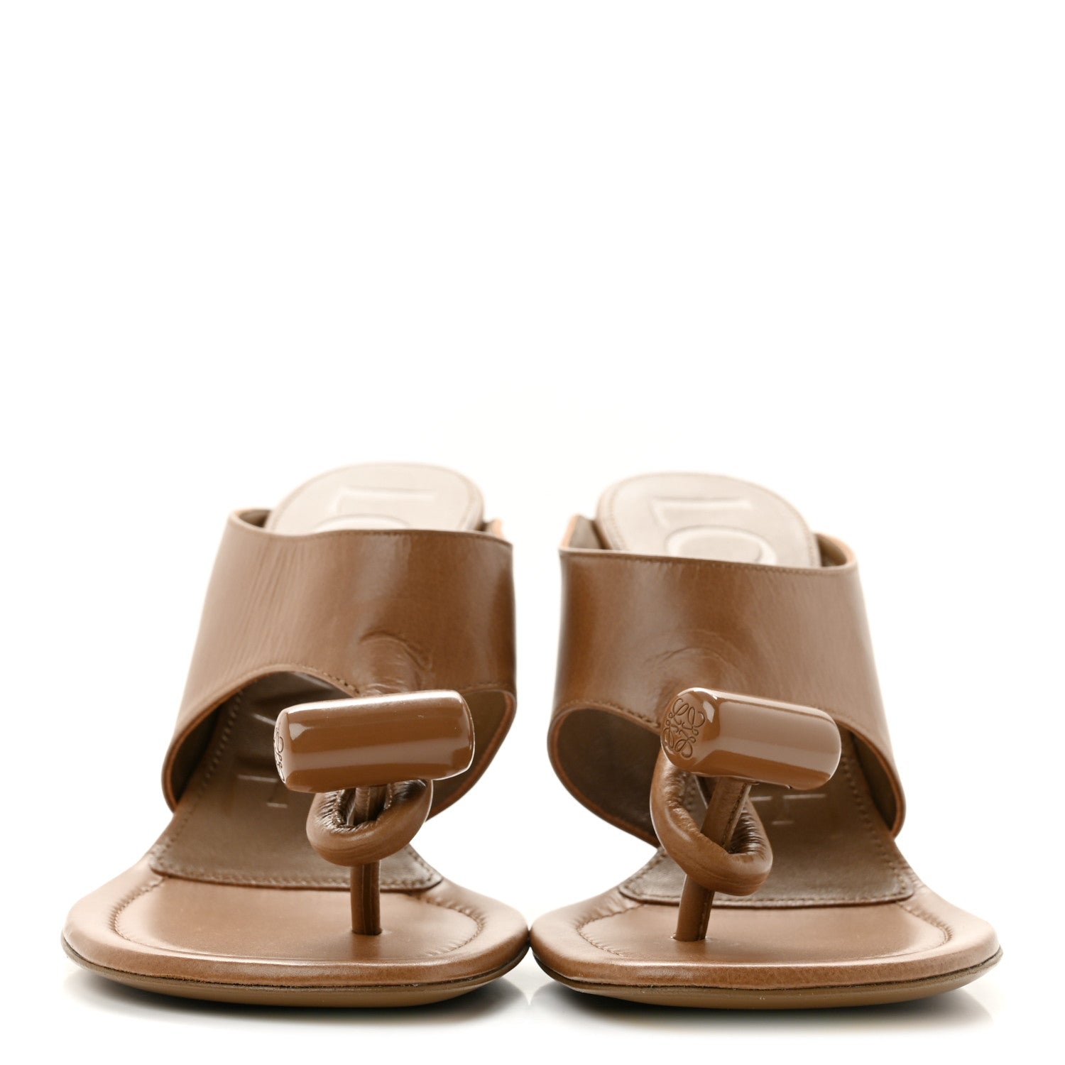 Loewe Shiny Calfskin Toggle Sandals  37 Oak 3 of 10