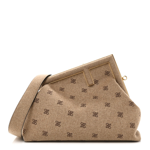 Fendi Flannel Karligraphy Embroidered Medium Fendi First Camel