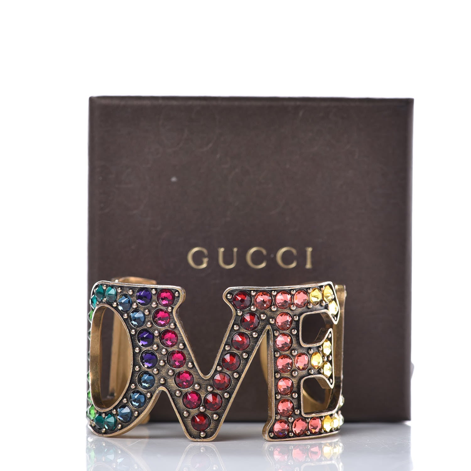 Gucci Metal Crystal Loved Cuff Bracelet 16 Aged Gold 5 of 7