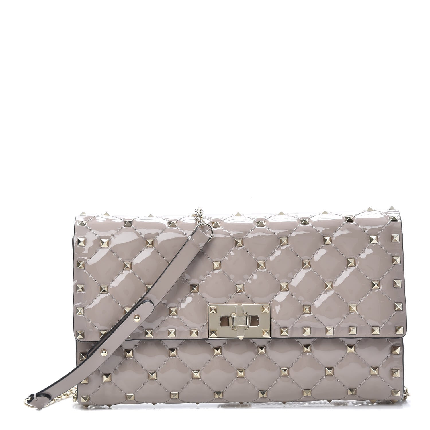 Valentino Garavani Patent Rockstud Spike Wallet on Chain Poudre 1 of 10