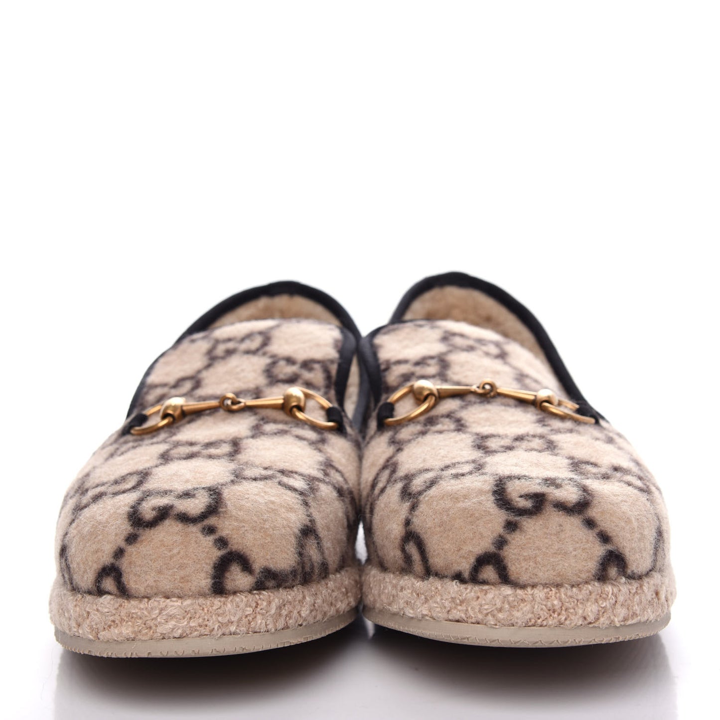 Covered Wool GG Monogram Mens Fria Horsebit Loafers 10.5 Beige Ebony Black Butterscotch