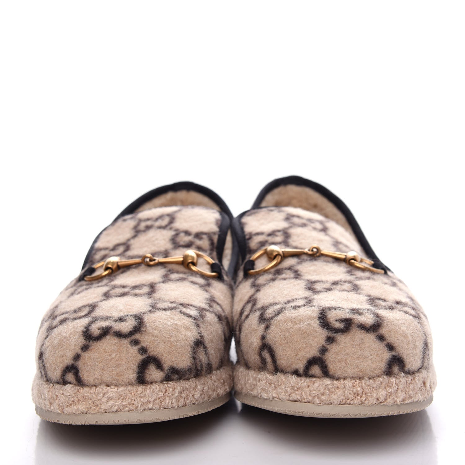Gucci Covered Wool GG Monogram Mens Fria Horsebit Loafers 10.5 Beige Ebony Black Butterscotch 2 of 11