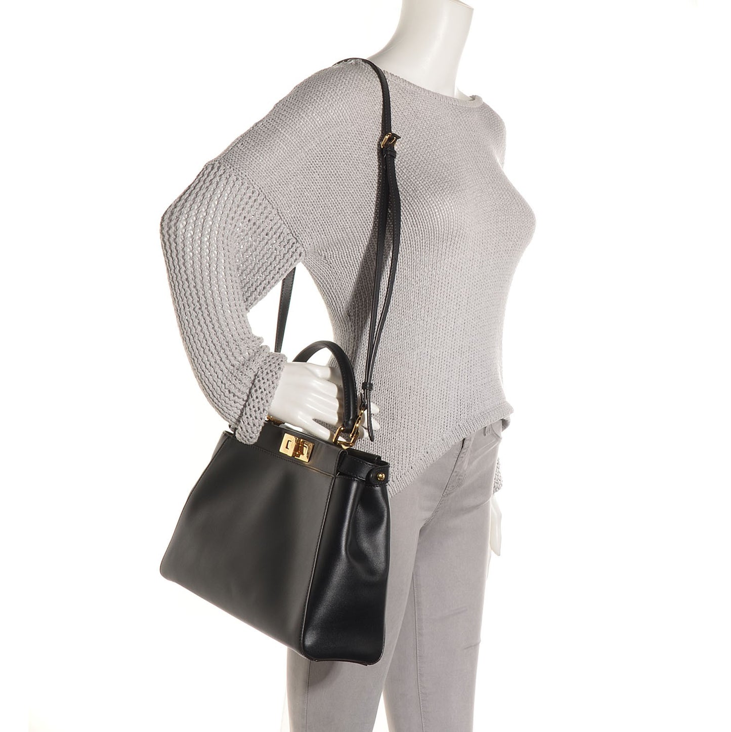 Vitello Morgan Fabric Jacquard Pequin Medium Peekaboo Iconic Satchel Black Tobacco
