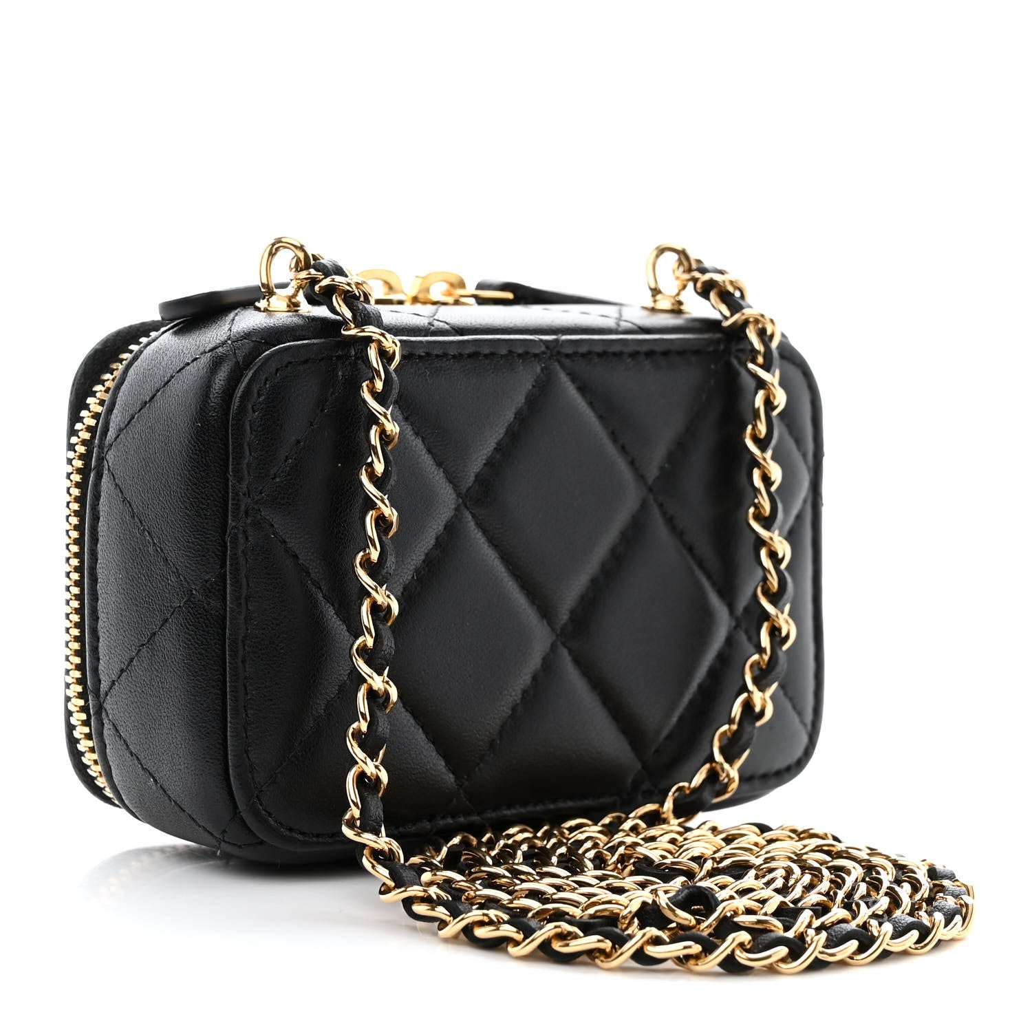 Chanel Lambskin Quilted Golden Plate Clutch With Chain Black 3 of 10