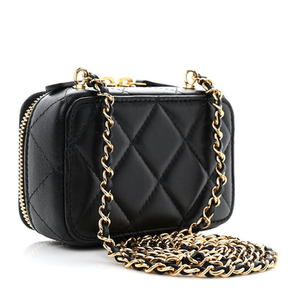 Chanel Lambskin Quilted Golden Plate Clutch With Chain Black 3 of 10
