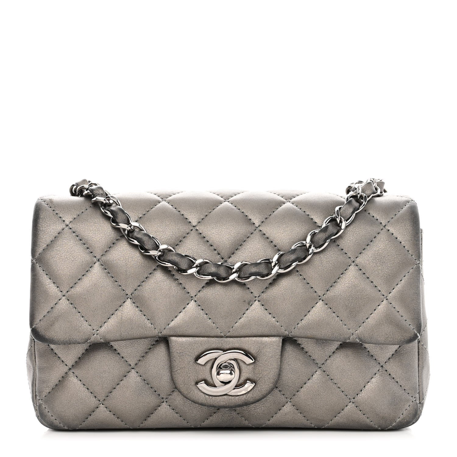 Chanel Metallic Calfskin Quilted Mini Rectangular Flap Ruthenium 1 of 14